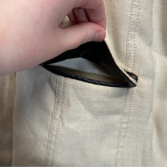 Lafayette 148 Linen Blend Cream Faux Leather Trim Long Sleeve Blazer Jacket 10‎ - Picture 4 of 10